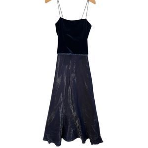 VTG Y2K Betsy & Adam 90s Gown Dress Blue Velvet Iridescent Beaded Strappy Sz 8